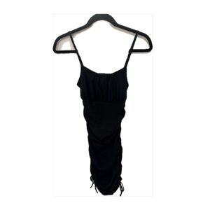 💕Women’s Forever 21 black ribbed ruched mini dress with adjustable cami straps